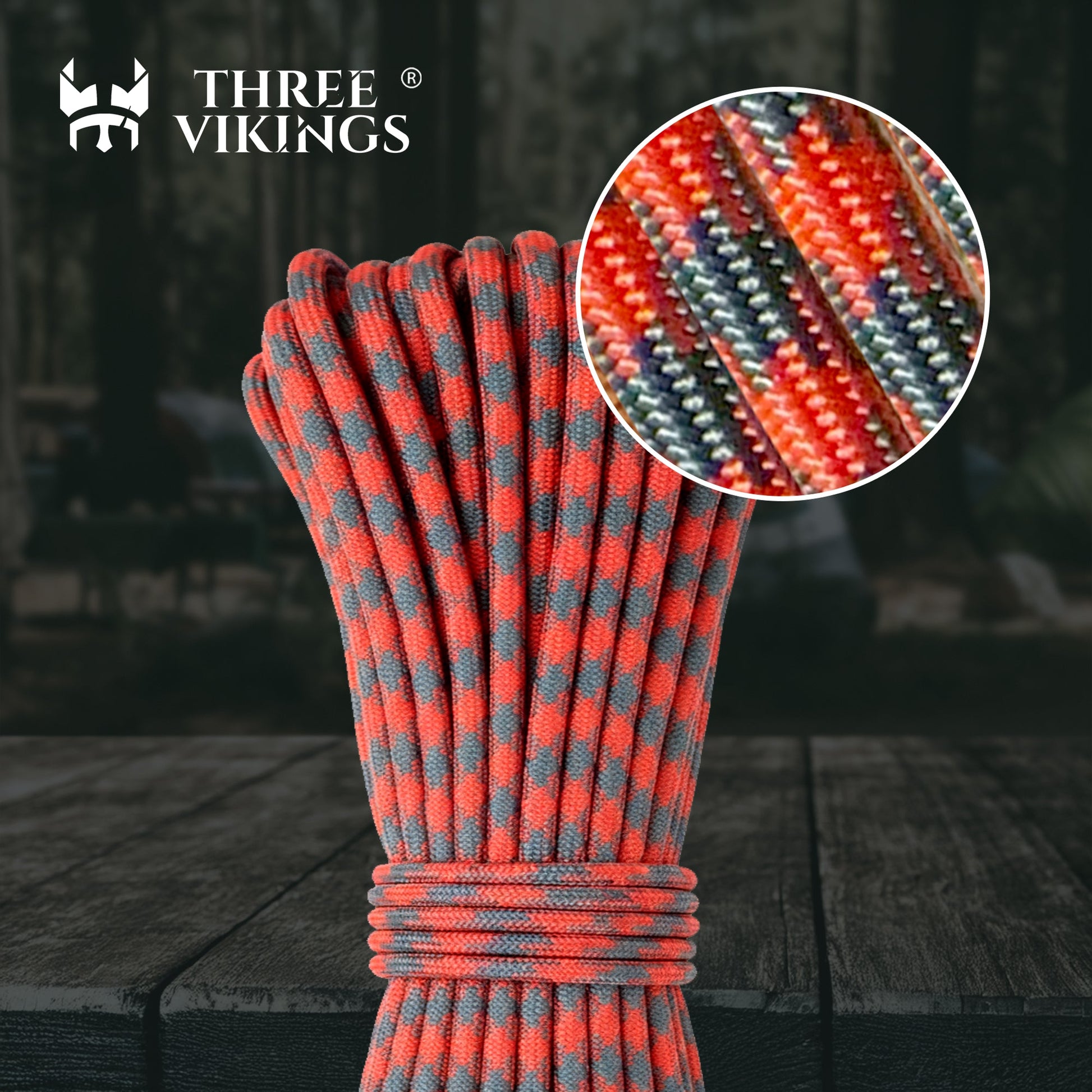 Three Vikings Premium Paracord Rope / Parachute Cord - 750lbs Type IV - 11 Strand Core - in Many Colors and Continuous Spools - Huntin Season