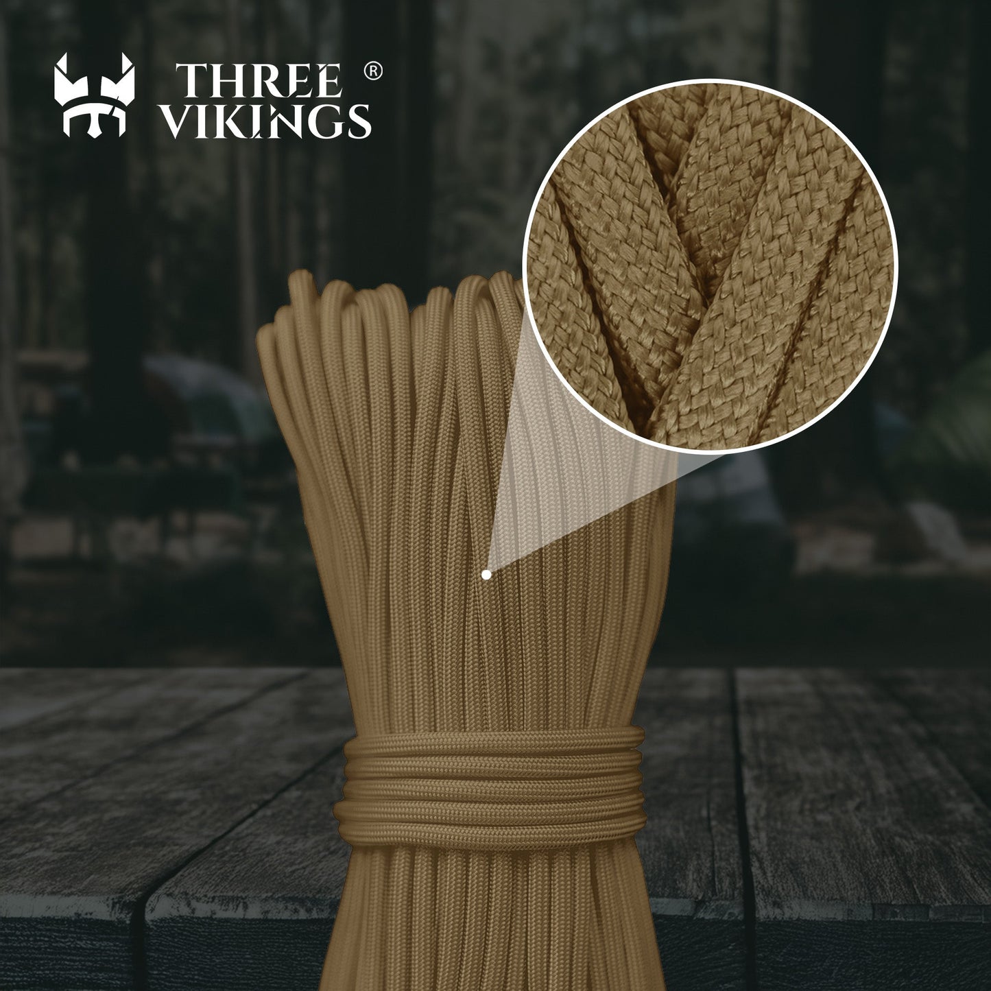 Three Vikings Premium Paracord Rope / Parachute Cord - 750lbs Type IV - 11 Strand Core - in Many Colors and Continuous Spools - Coyote Brown