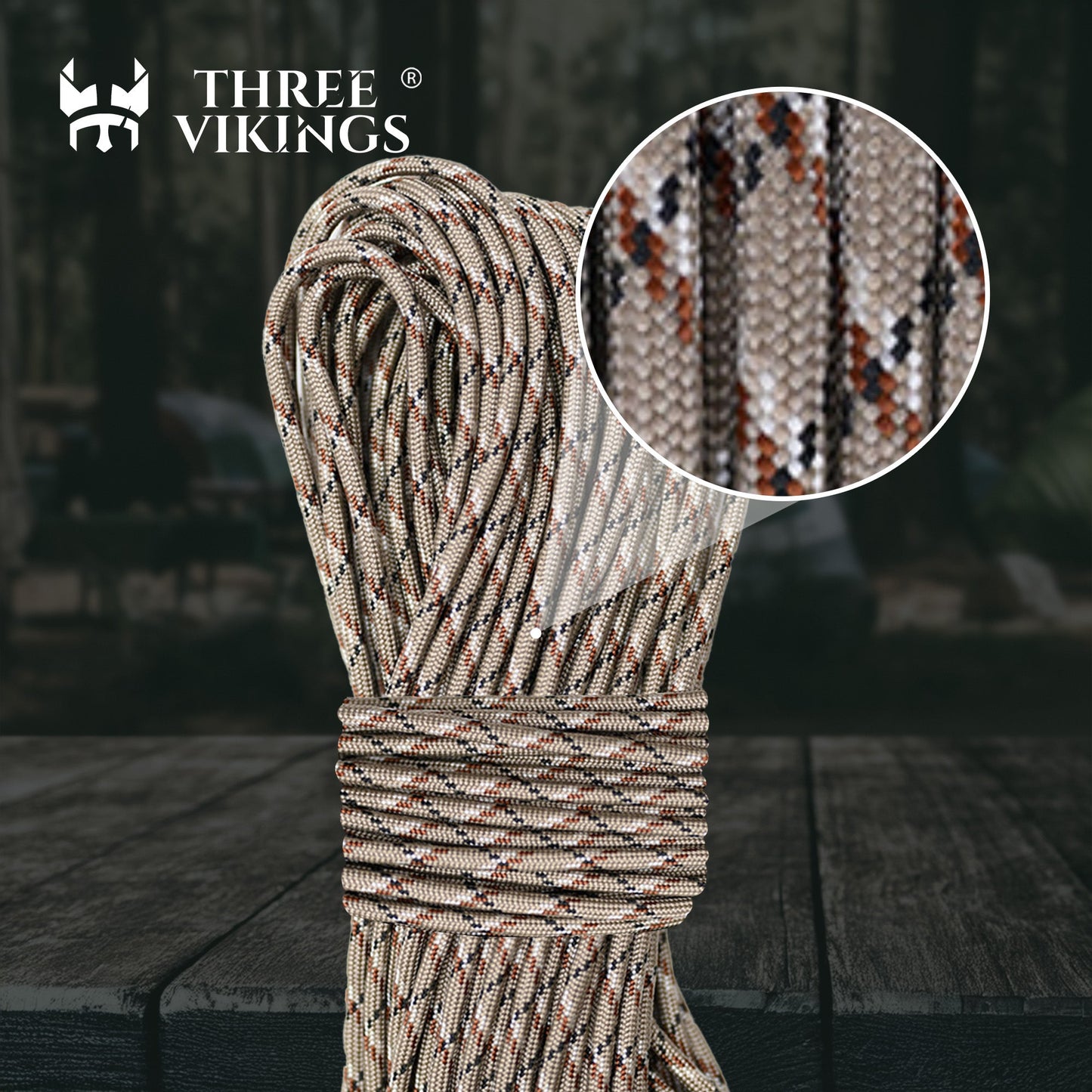 Three Vikings Premium Paracord Rope / Parachute Cord - 750lbs Type IV - 11 Strand Core - in Many Colors and Continuous Spools - Desert Camo