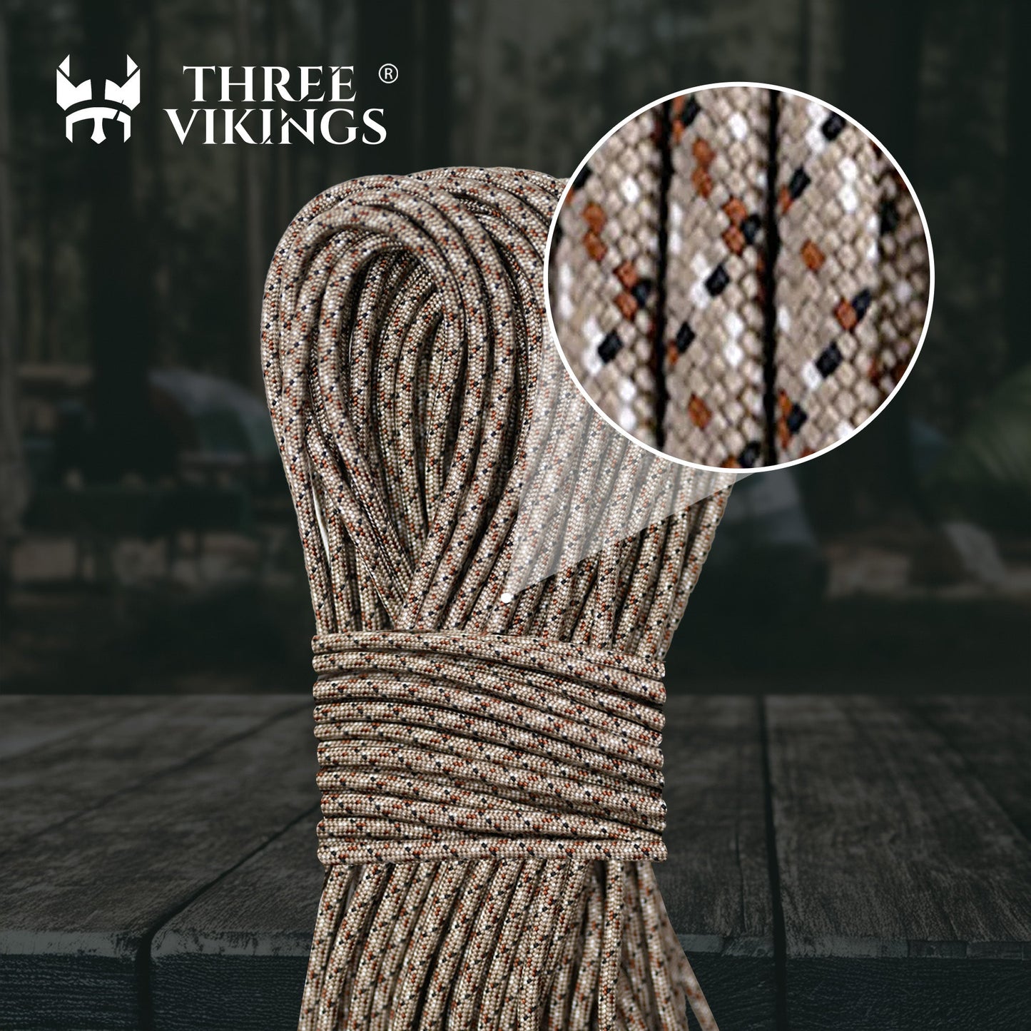 Three Vikings Premium Paracord Rope / Parachute Cord - 750lbs Type IV - 11 Strand Core - in Many Colors and Continuous Spools - Digital Camo