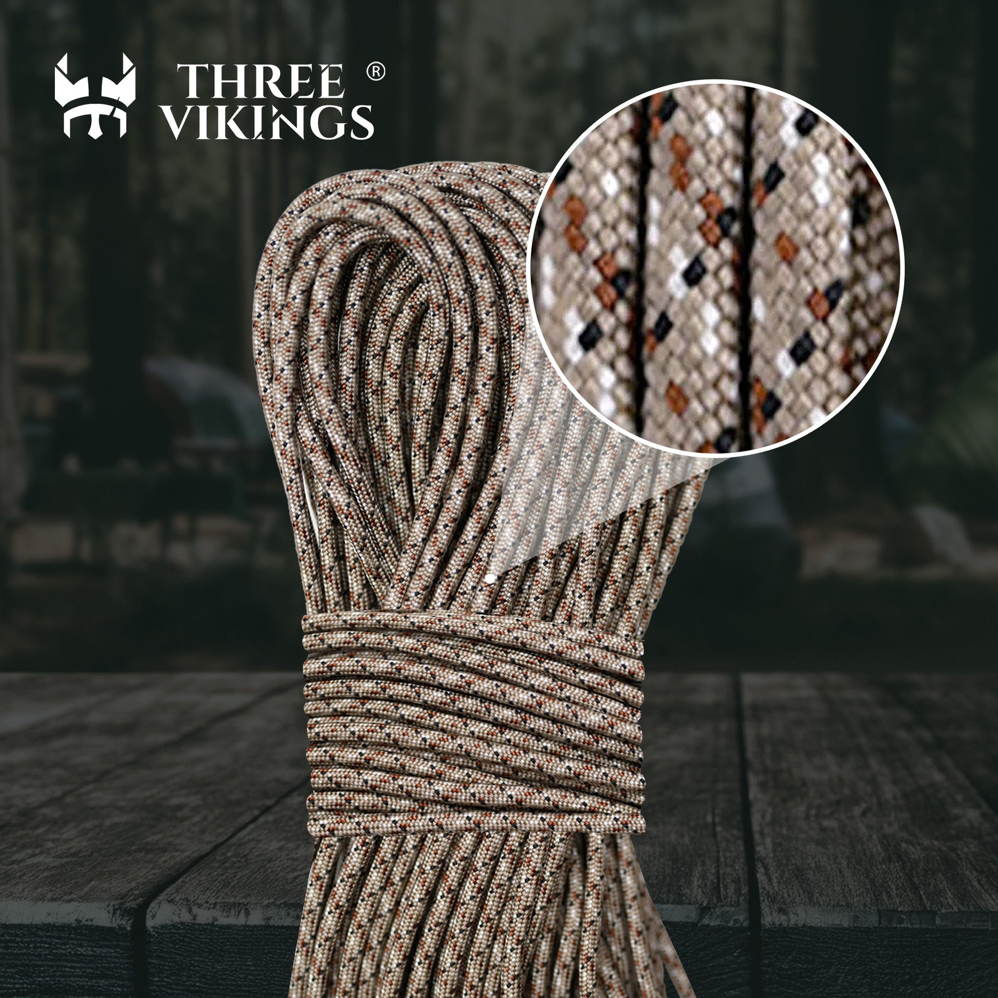 Three Vikings Premium Paracord Rope / Parachute Cord - 750lbs Type IV - 11 Strand Core - in Many Colors and Continuous Spools - Digital Camo