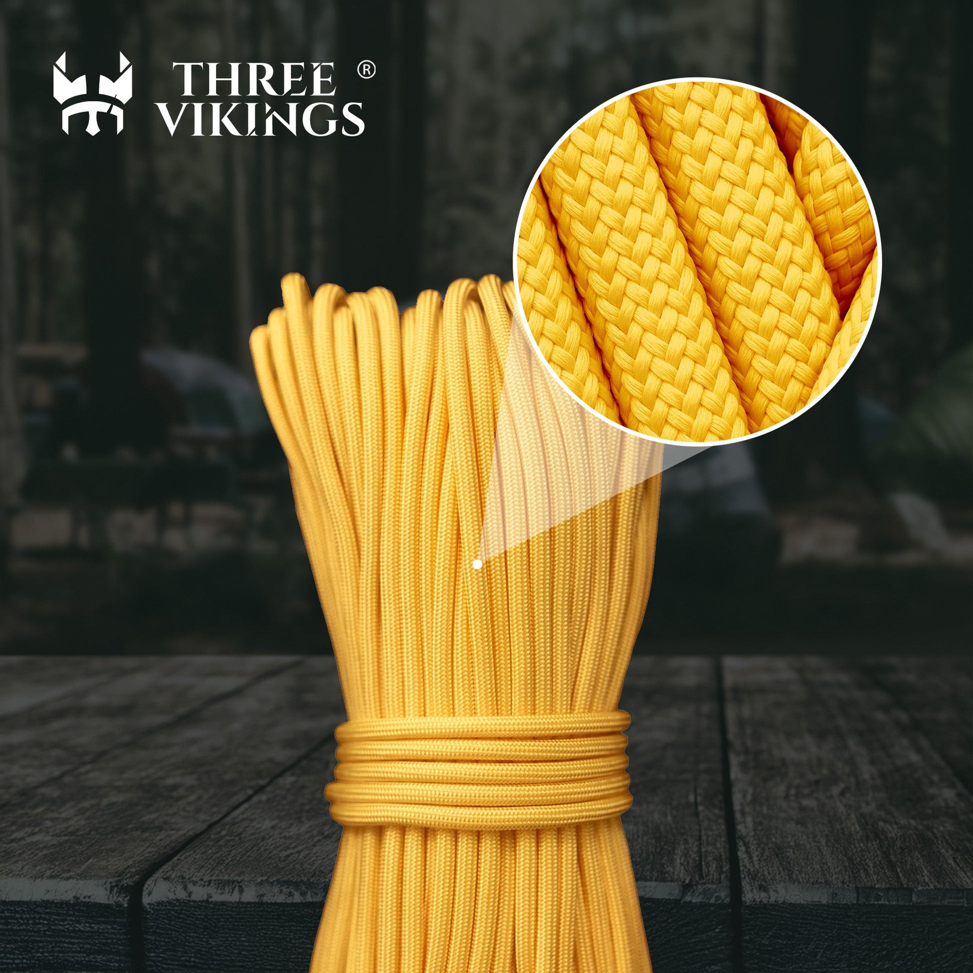 Three Vikings Premium Paracord Rope / Parachute Cord - 750lbs Type IV - 11 Strand Core - in Many Colors and Continuous Spools - Yellow