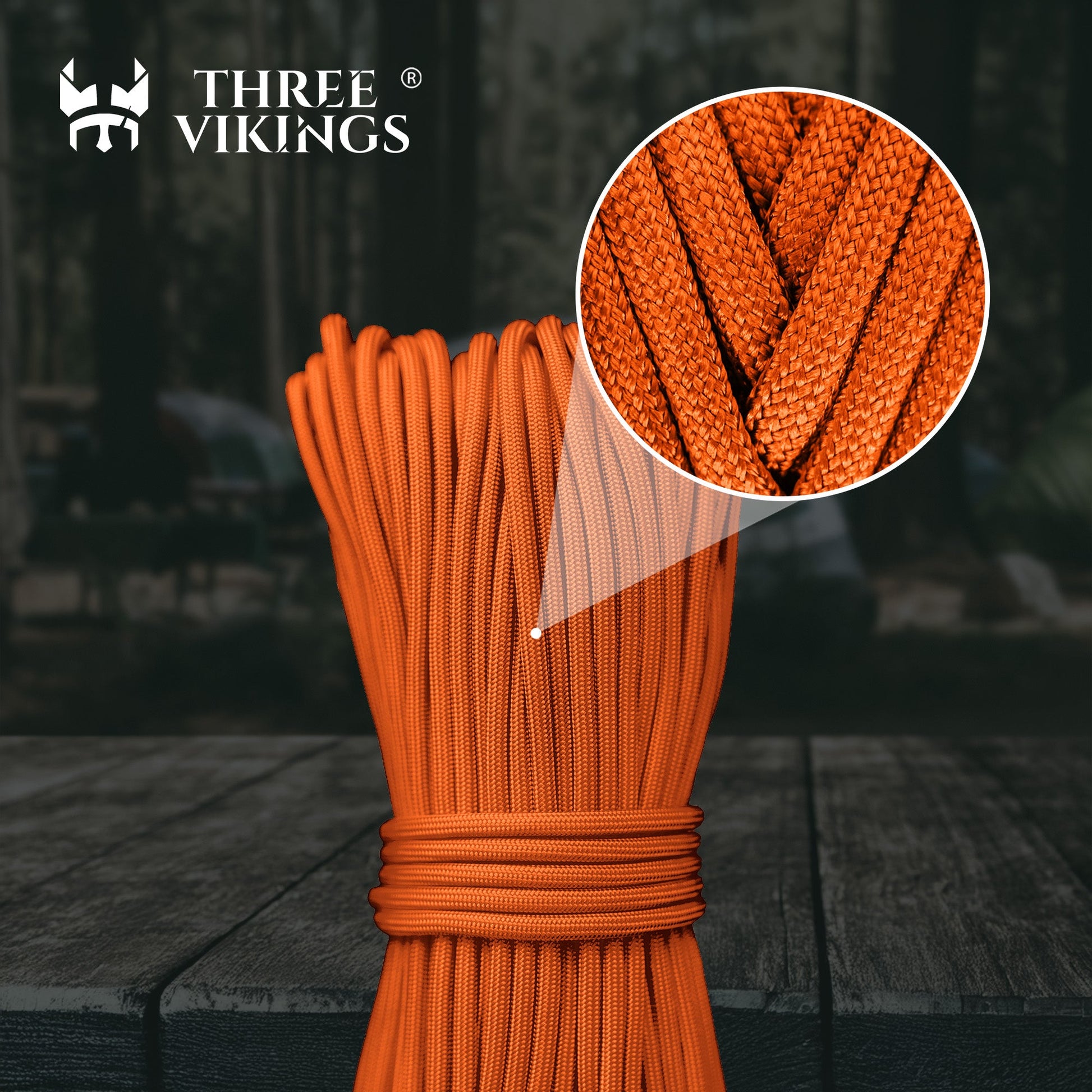 Three Vikings Premium Paracord Rope / Parachute Cord - 750lbs Type IV - 11 Strand Core - in Many Colors and Continuous Spools - Neon Orange
