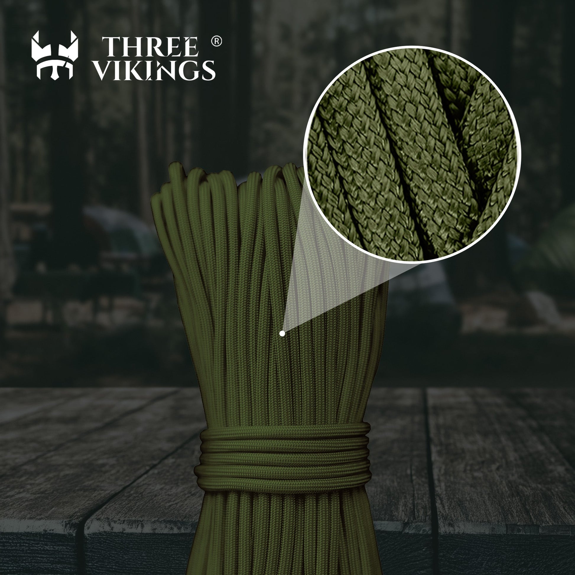 Three Vikings Premium Paracord Rope / Parachute Cord - 750lbs Type IV - 11 Strand Core - in Many Colors and Continuous Spools - Olive Drab