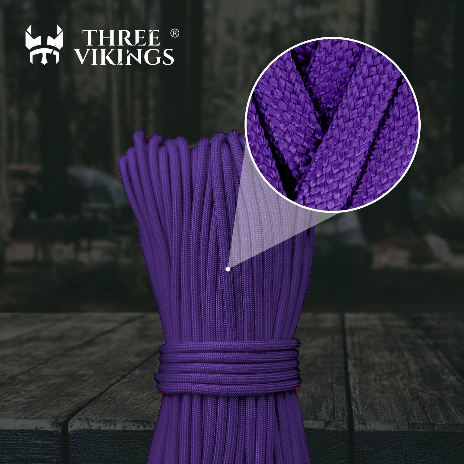 Three Vikings Premium Paracord Rope / Parachute Cord - 750lbs Type IV - 11 Strand Core - in Many Colors and Continuous Spools - Purple
