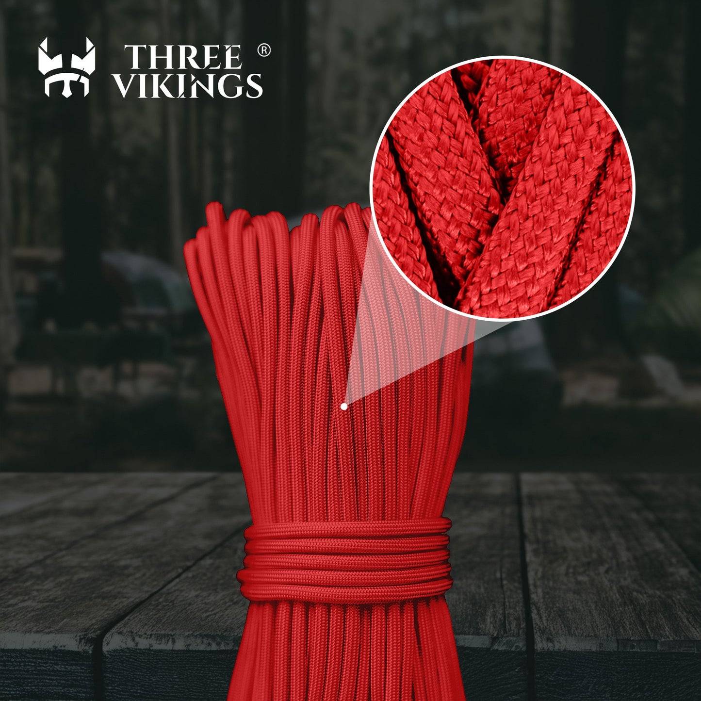Three Vikings Premium Paracord Rope / Parachute Cord - 750lbs Type IV - 11 Strand Core - in Many Colors and Continuous Spools - Red