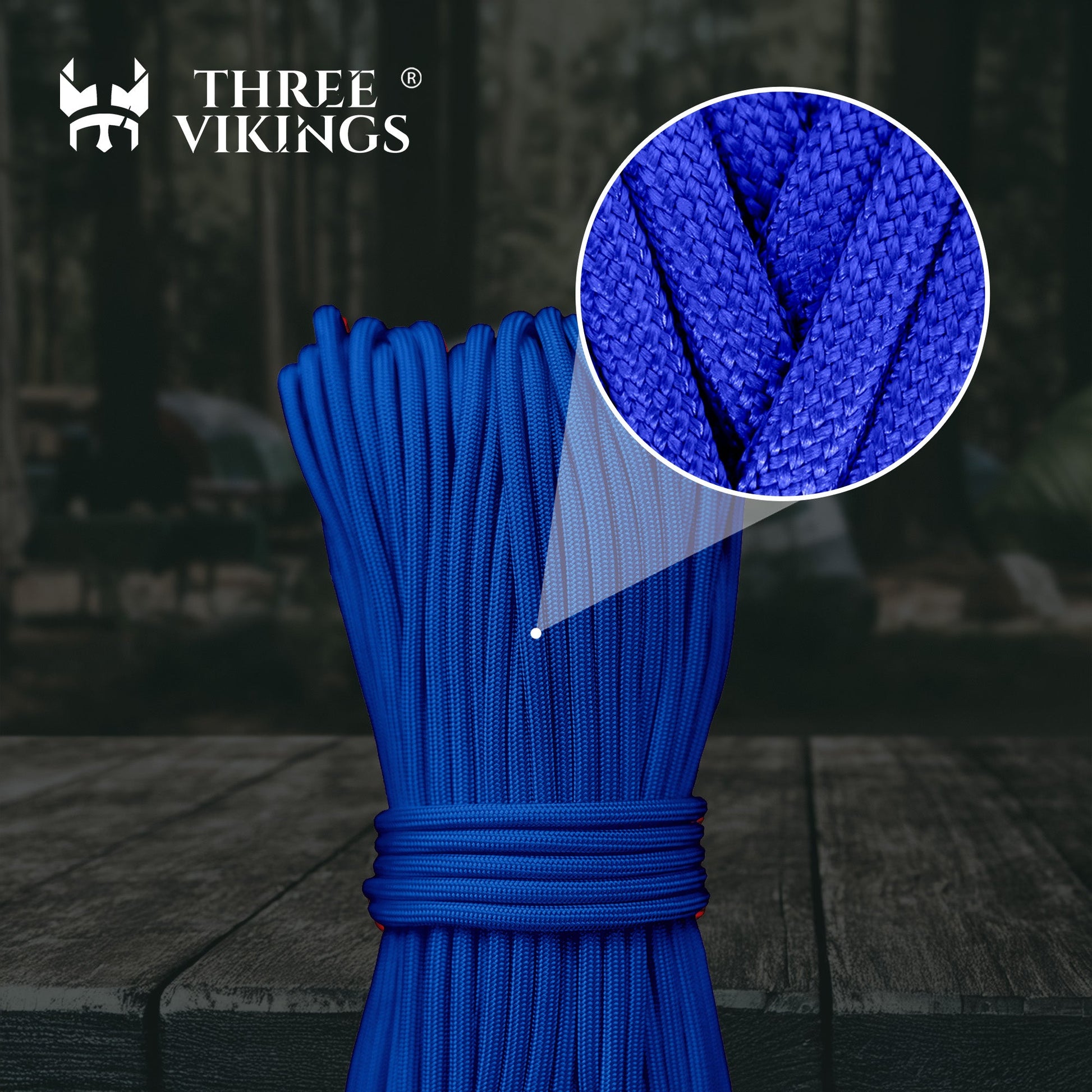 Three Vikings Premium Paracord Rope / Parachute Cord - 750lbs Type IV - 11 Strand Core - in Many Colors and Continuous Spools - Royal Blue