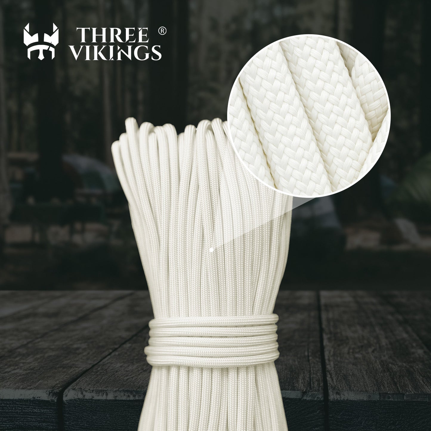 Three Vikings Premium Paracord Rope / Parachute Cord - 750lbs Type IV - 11 Strand Core - in Many Colors and Continuous Spools - White