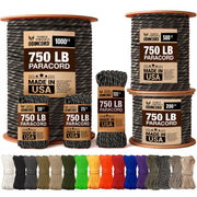 Three Vikings Premium Paracord Rope / Parachute Cord - 750lbs Type IV - 11 Strand Core - in Many Colors and Continuous Spools - Camo