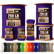 Three Vikings Premium Paracord Rope / Parachute Cord - 750lbs Type IV - 11 Strand Core - in Many Colors and Continuous Spools - Purple