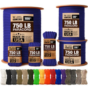 Three Vikings Premium Paracord Rope / Parachute Cord - 750lbs Type IV - 11 Strand Core - in Many Colors and Continuous Spools - Royal Blue